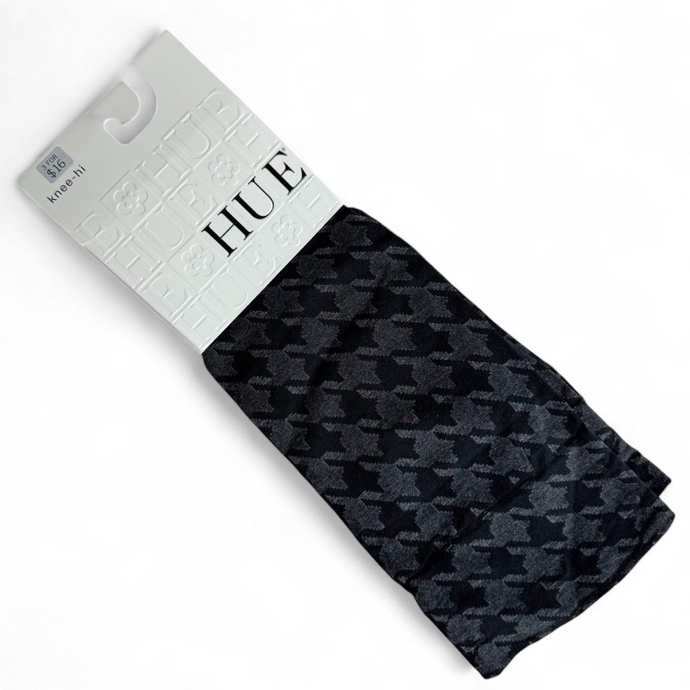 Hue Grand Houndstooth Graphite Heather Nylon Knee High Socks One Size Fits Most